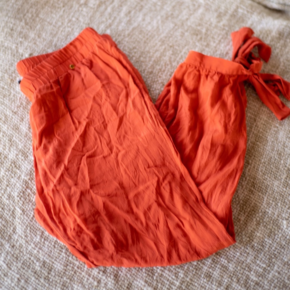 Anthropologie silk crop capris - burnt orange